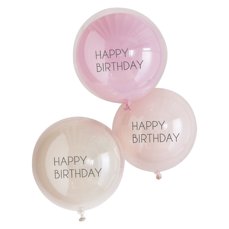 Ginger Ray® Set 3 balonov Pink Double Layered Happy Birthday Ginger Ray