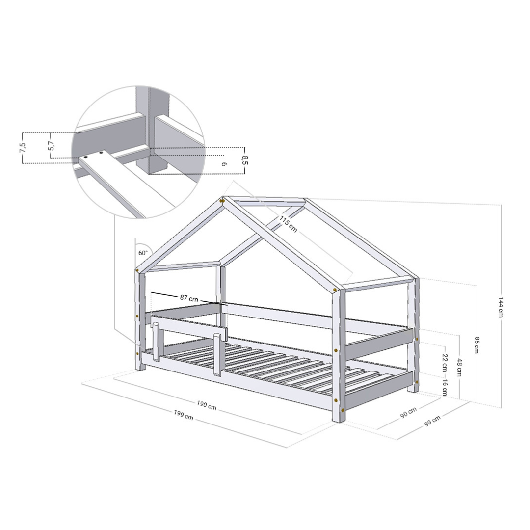 Benlemi® Otroška postelja Lucky 90x190 Dark Grey Benlemi