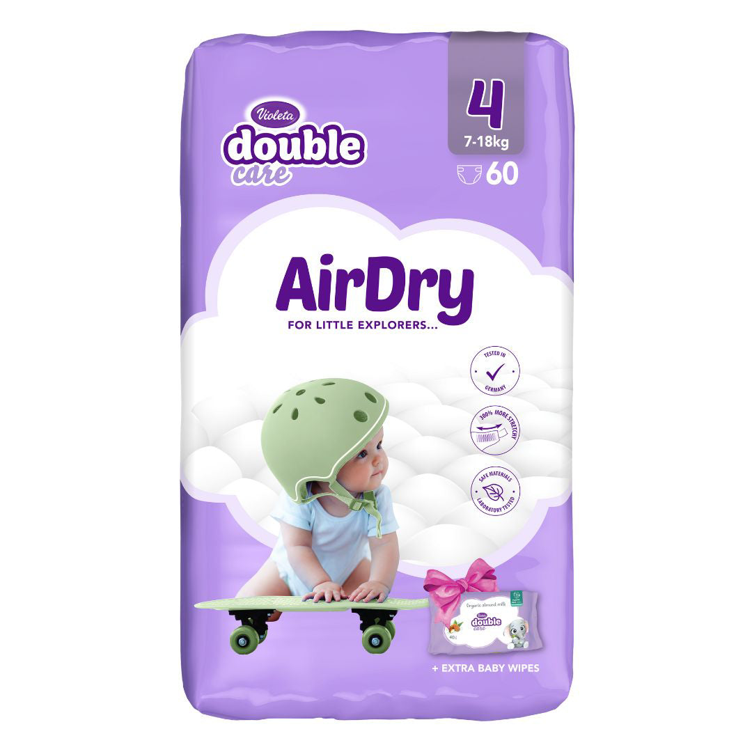 Violeta® Plenice Air Dry 4 Maxi (7-18kg) Jumbo 60 + Darilo Baby vlažni robčki Violeta