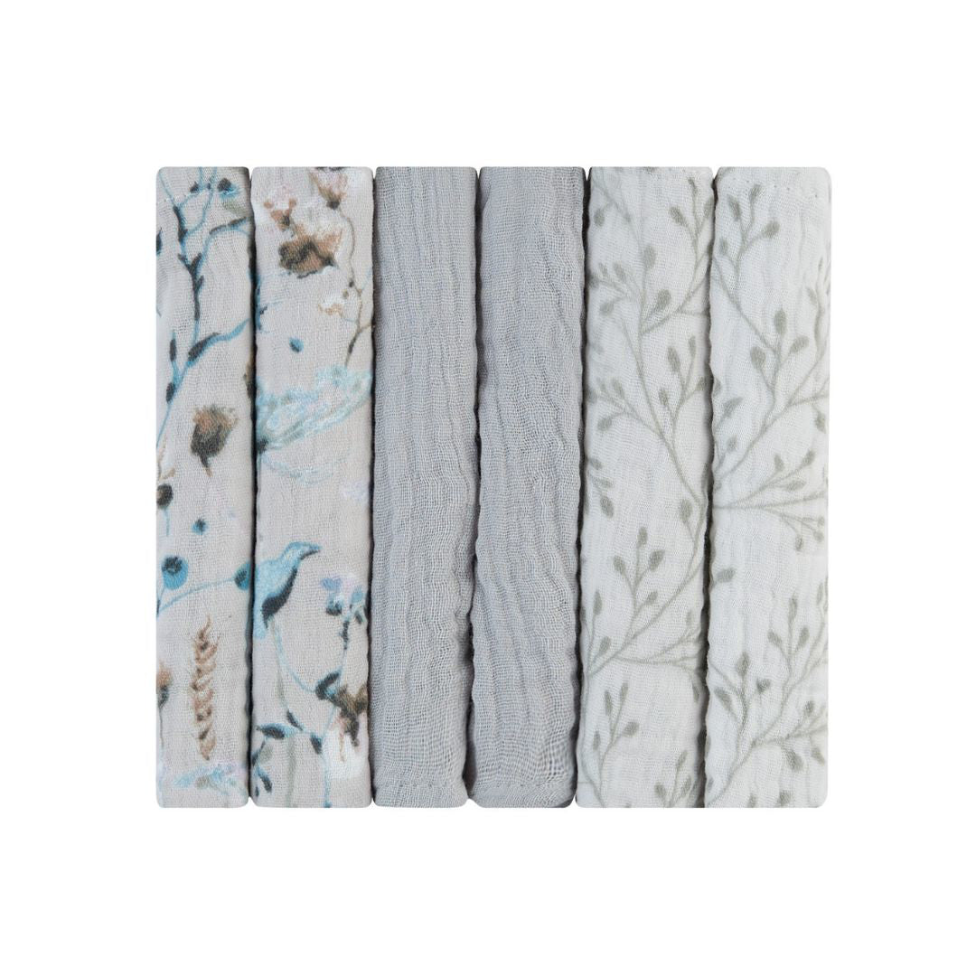 KikkaBoo® Krpice za umivanje iz muslina 6 kosov 30x30 cm Dreamy Fields Grey KikkaBoo