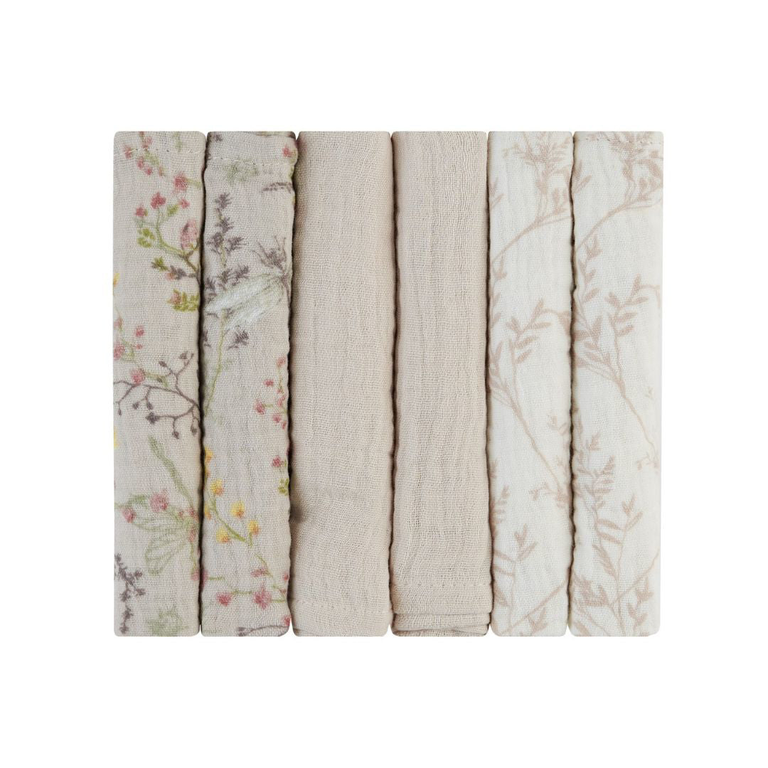 KikkaBoo® Krpice za umivanje iz muslina 6 kosov 30x30 cm Secret Garden Beige KikkaBoo