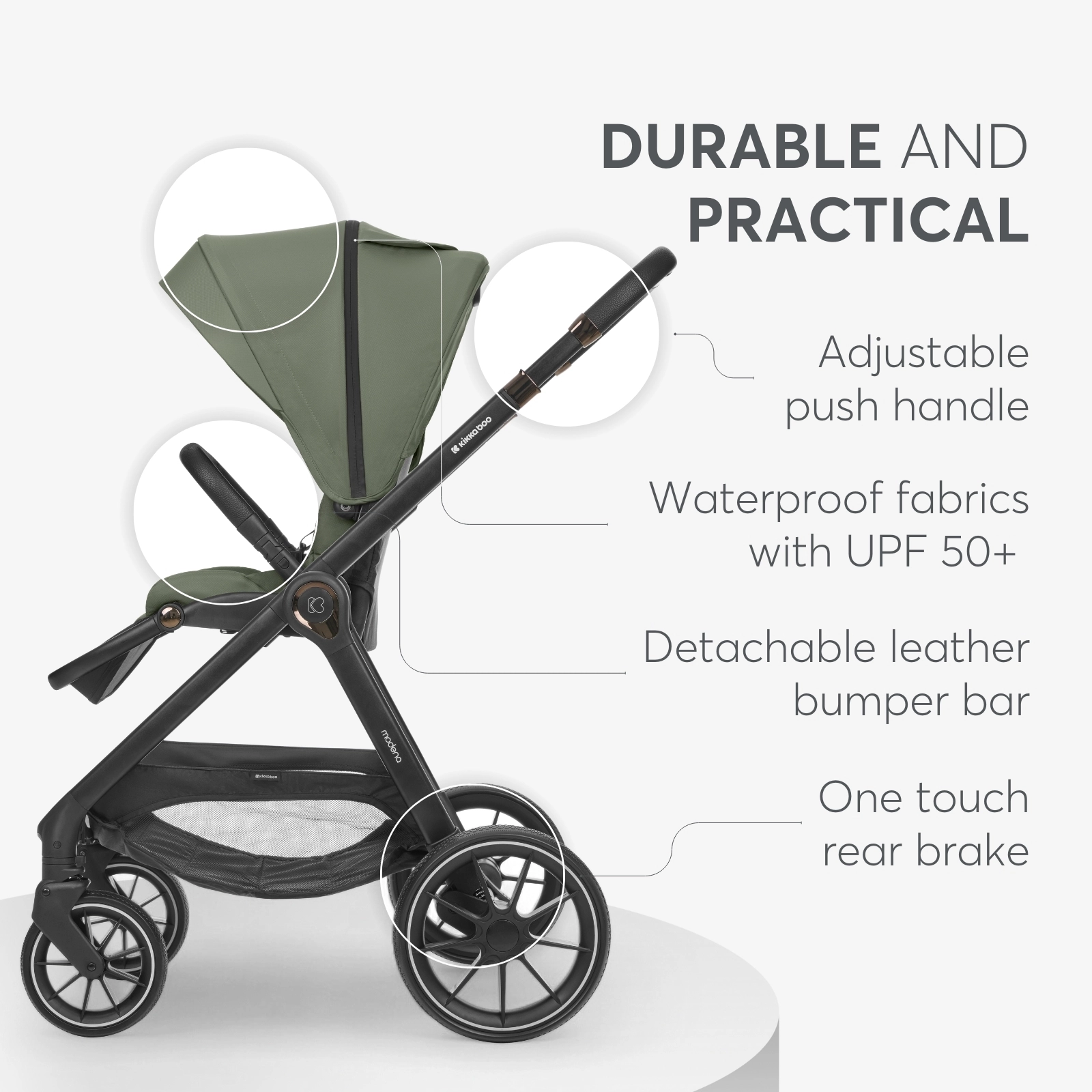 KikkaBoo® Otroški voziček s košaro 3v1 Modena Army Green KikkaBoo