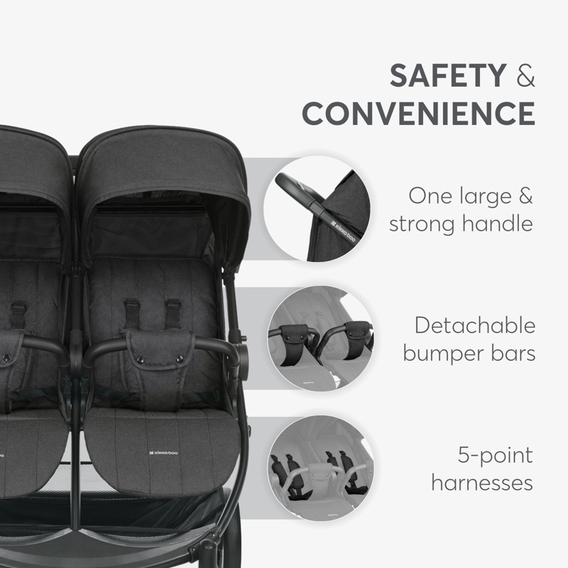KikkaBoo® Otroški voziček za dvojčke Happy 2 Black KikkaBoo