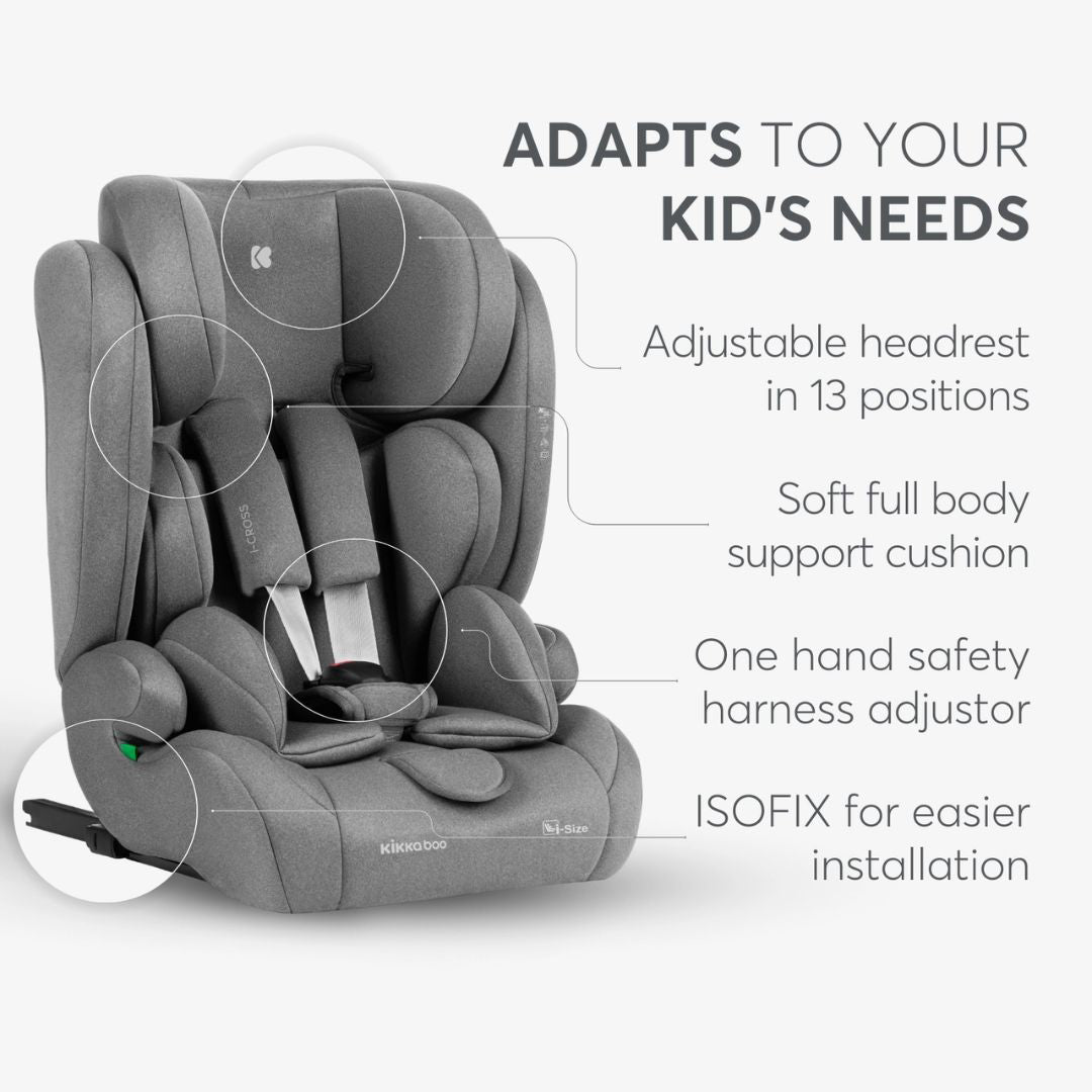 KikkaBoo® Otroški avtosedež i-Cross i-SIZE (76-150 cm) Light Grey KikkaBoo
