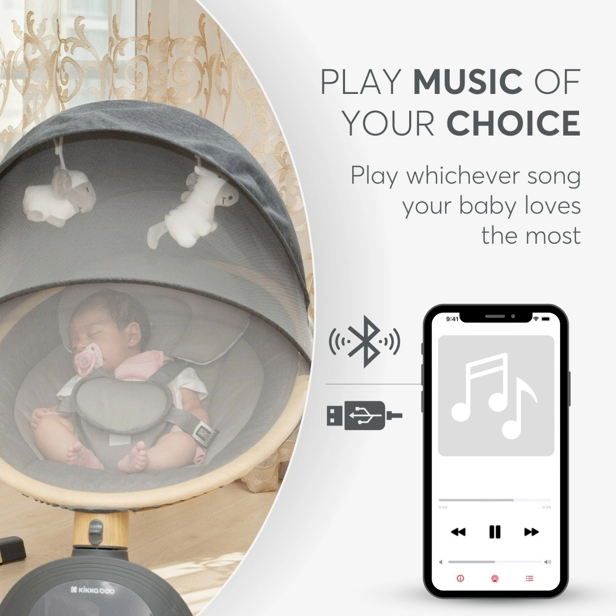 KikkaBoo® Električni gugalnik Ashlee Dark Grey KikkaBoo