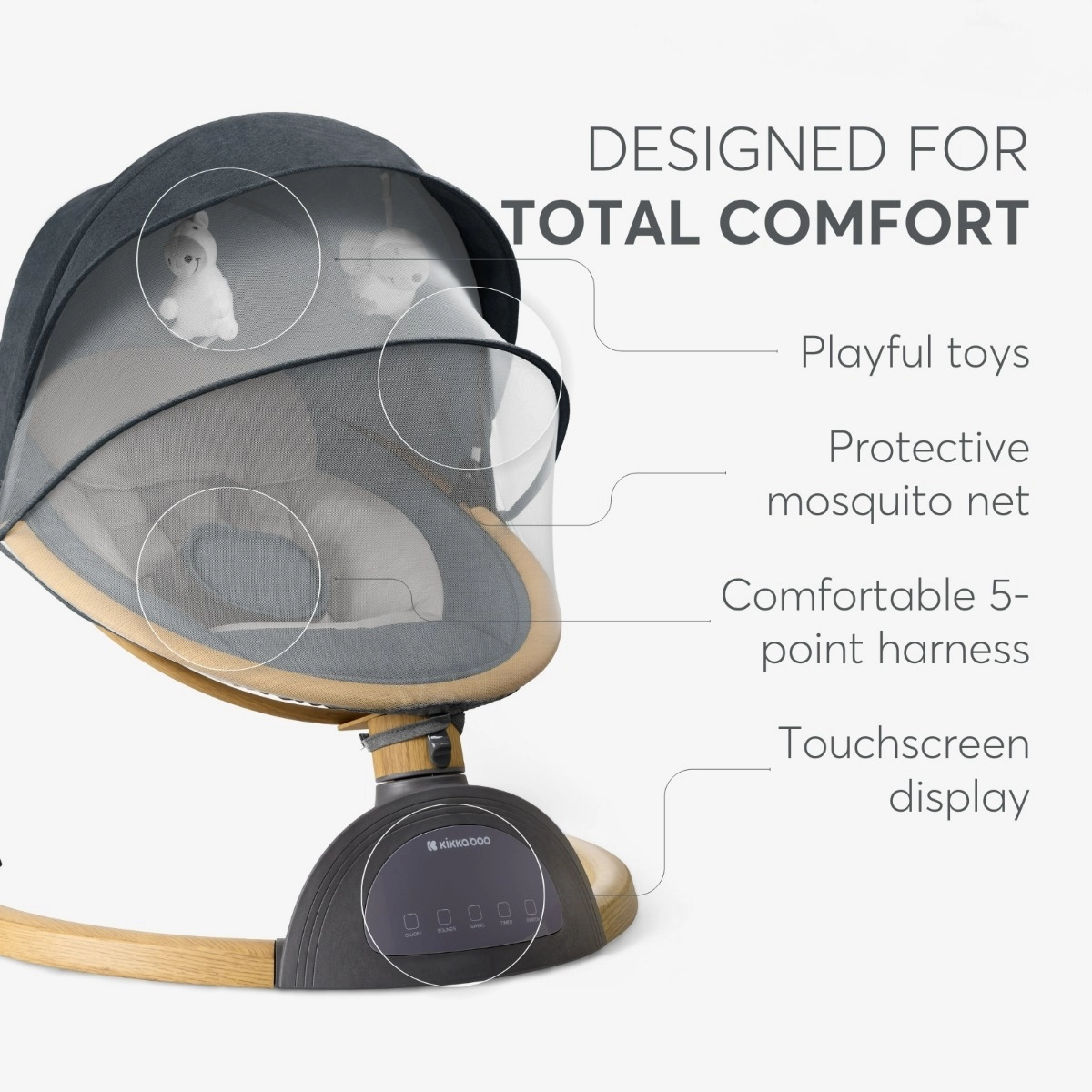 KikkaBoo® Električni gugalnik Ashlee Dark Grey KikkaBoo
