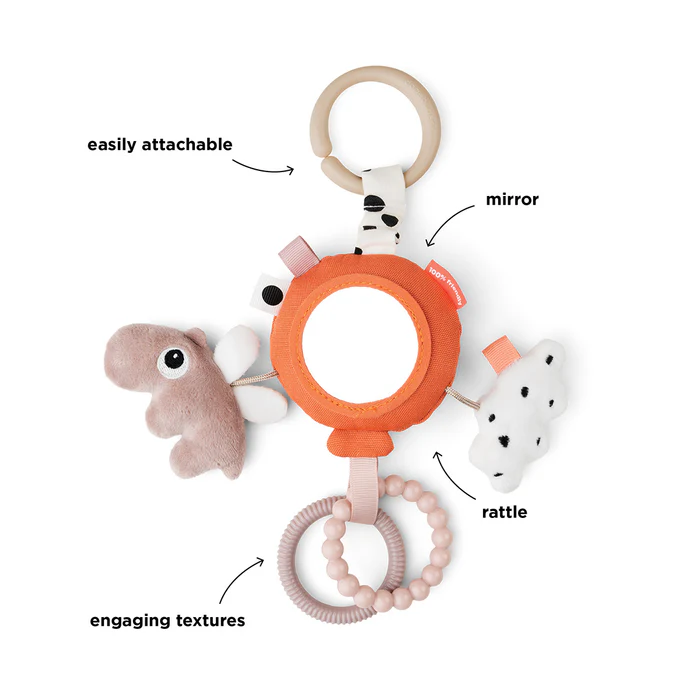 Done by Deer® Aktivnostna igračka za voziček z ogledalcem Happy Clouds Papaya Done by Deer