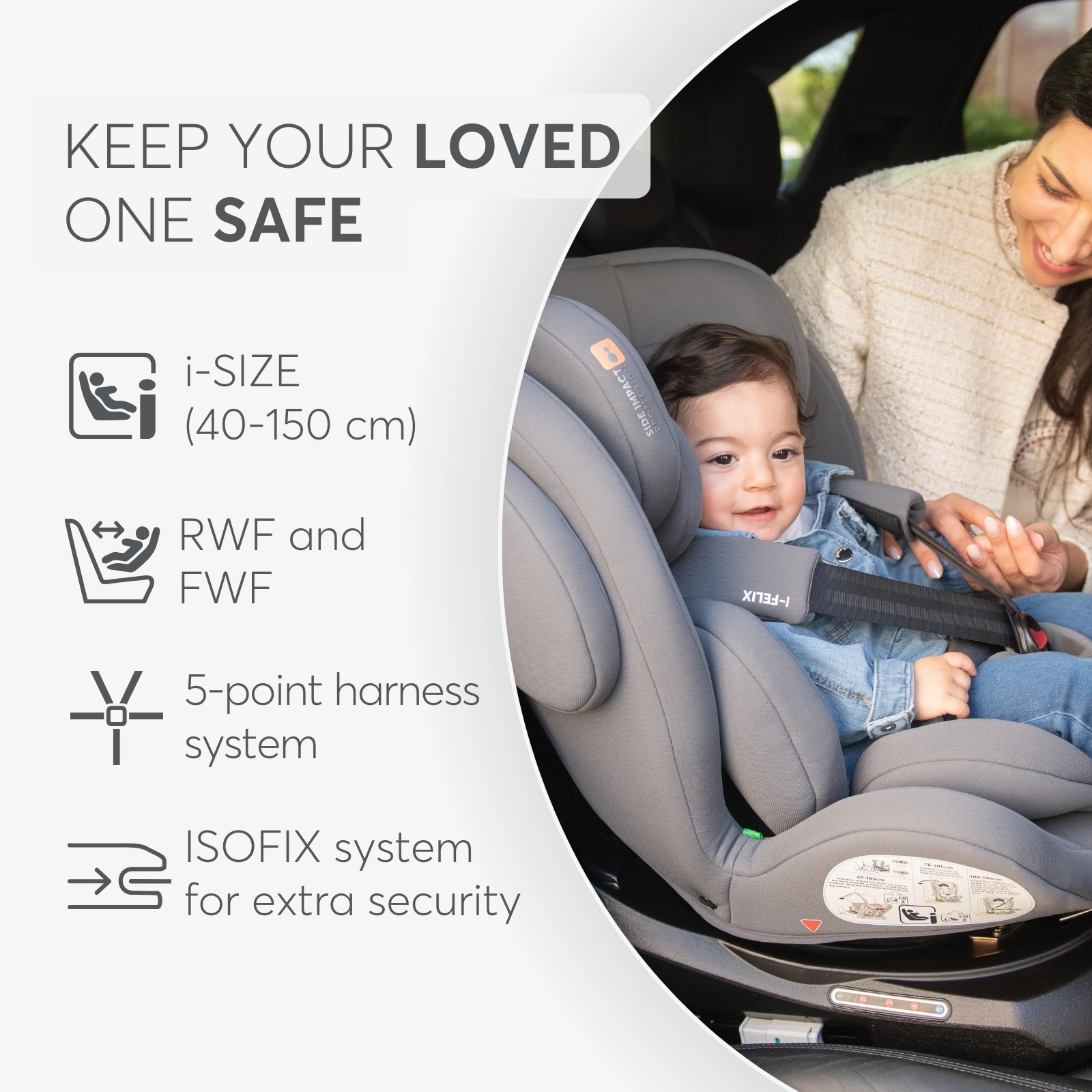 KikkaBoo® Otroški avtosedež 360° i-Felix i-SIZE (40-150 cm) Black KikkaBoo