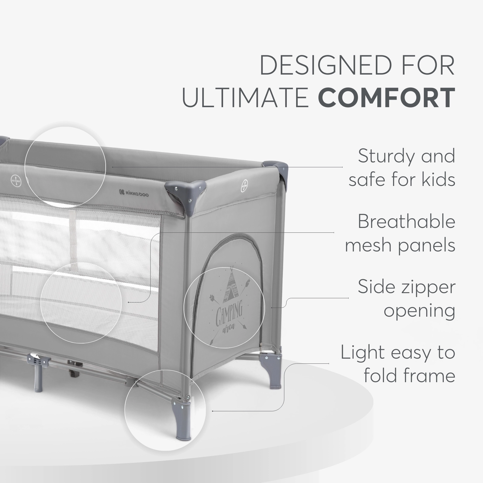 KikkaBoo® Prenosna posteljica 2 levels 125x65 So Gifted Grey KikkaBoo