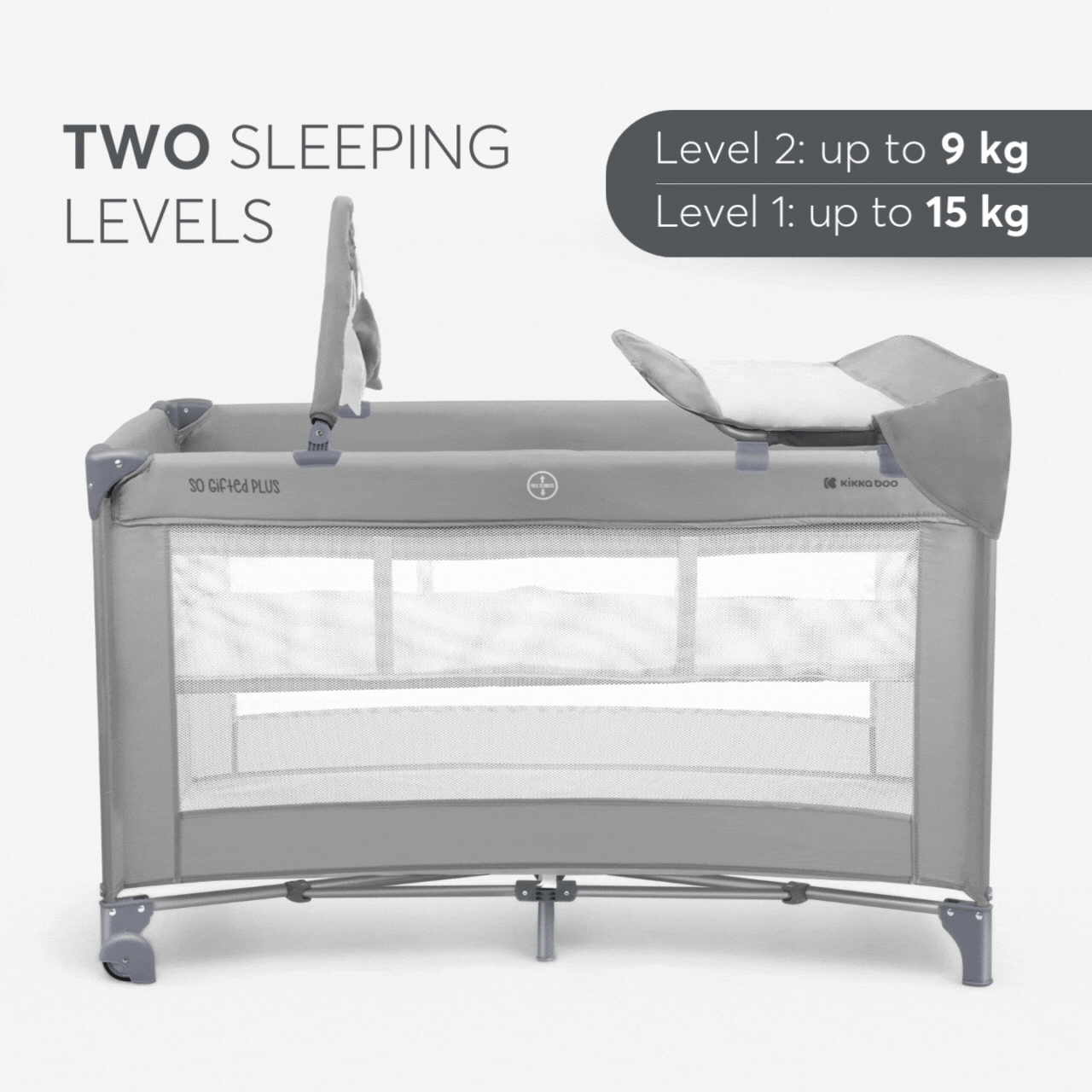 KikkaBoo® Prenosna posteljica 2 levels 125x65 So Gifted PLUS Grey KikkaBoo