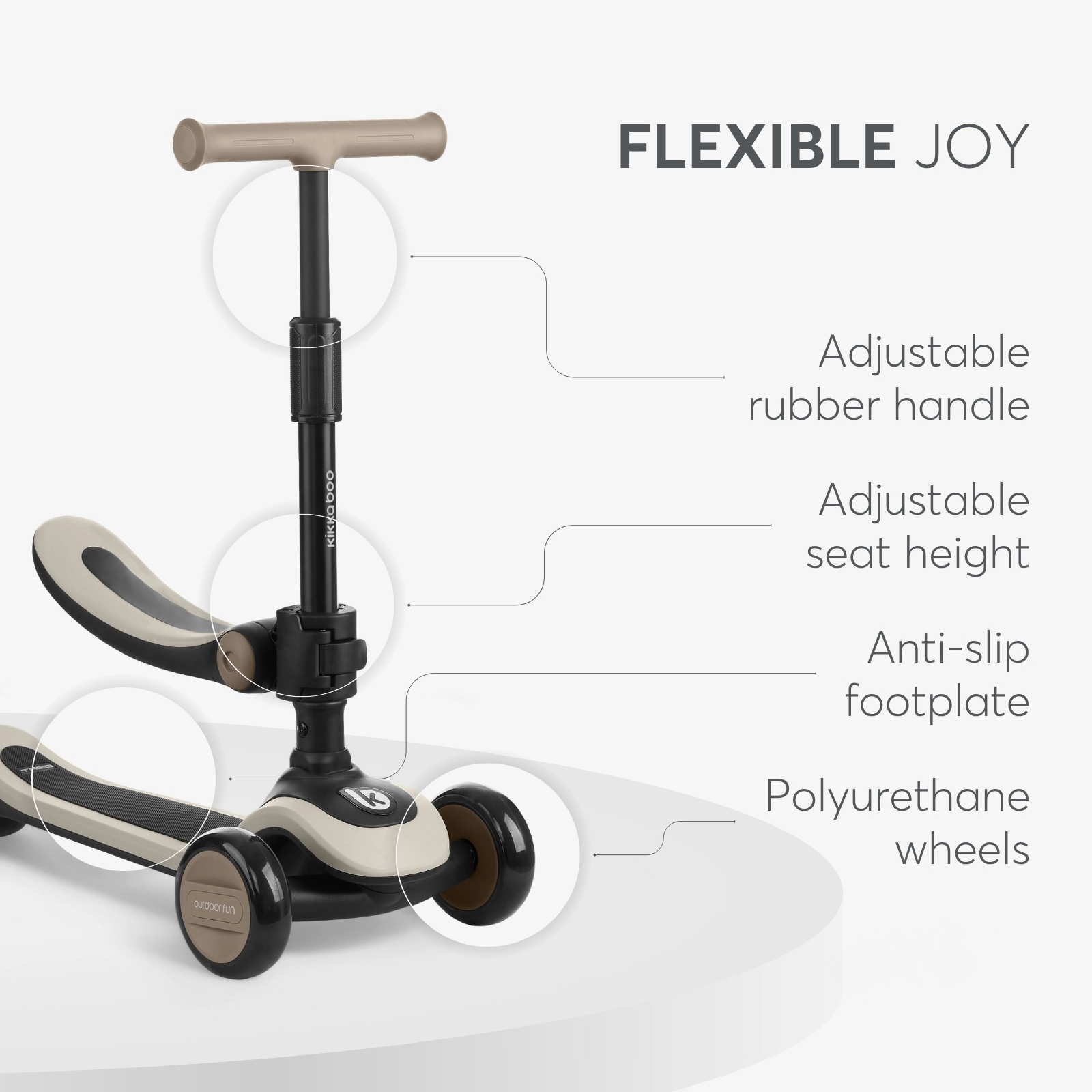 KikkaBoo® Otroški poganjalec/skiro 2v1 Treo Beige KikkaBoo