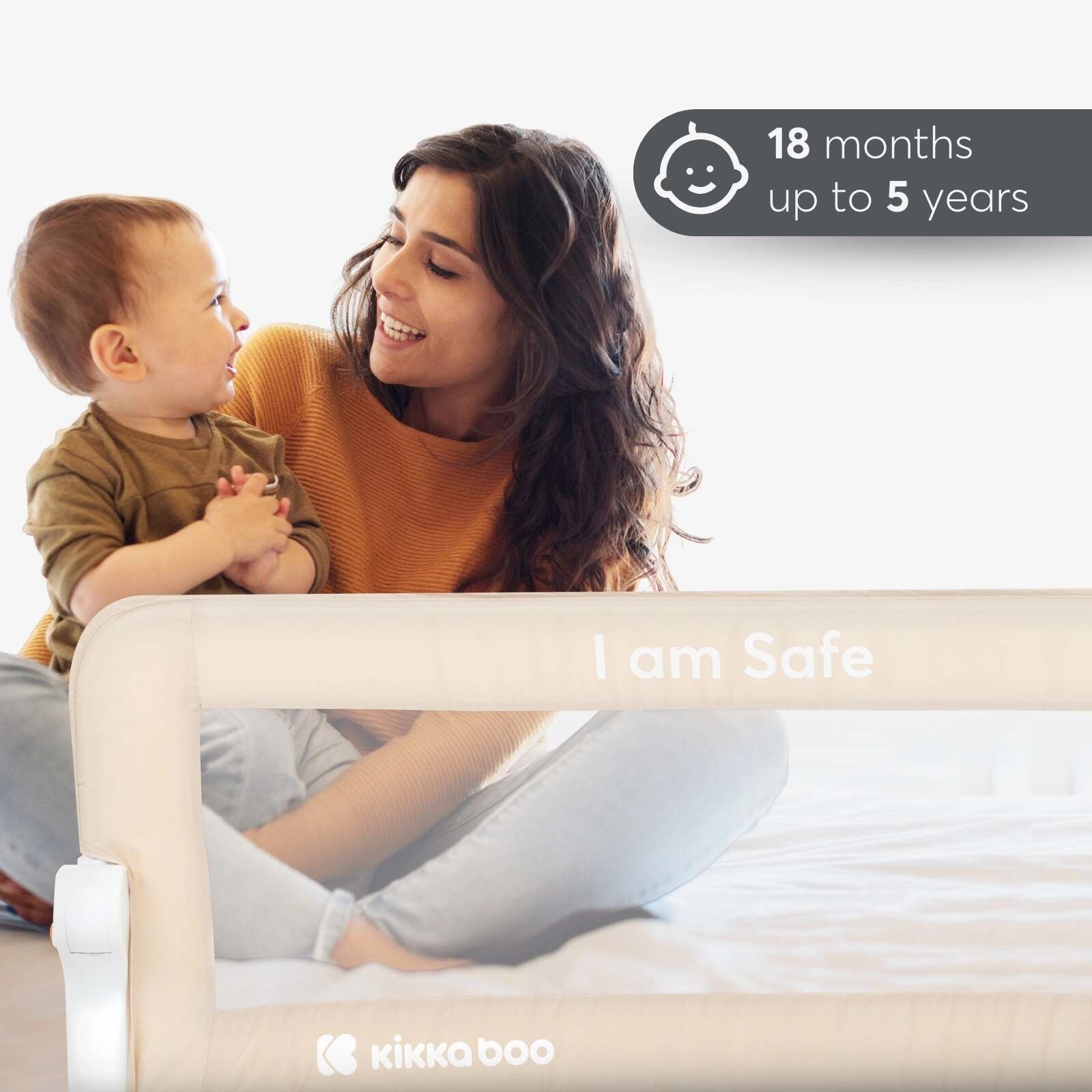 KikkaBoo® Posteljno varovalo I am Safe 120 cm Beige KikkaBoo