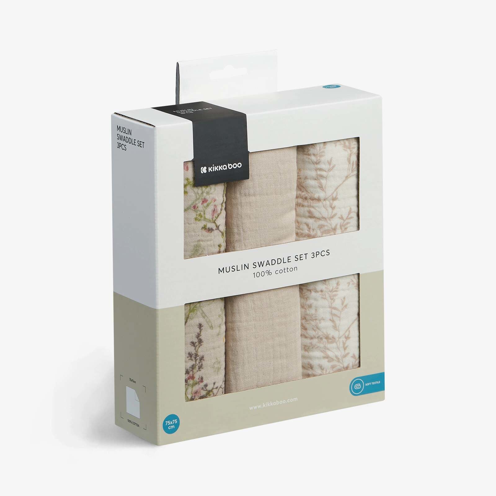 KikkaBoo® Tetra pleničke iz muslina 3 kosi 75x75 cm Secret Garden Beige KikkaBoo