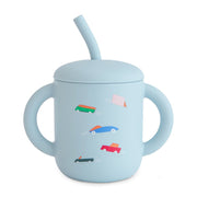 Mushie® Silikonski kozarček s slamico Retro Cars Mushie