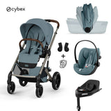 Cybex® Poussette bébé avec nacelle pliable 4 en 1 Balios S Lux + Siège auto Cloud G3 + Base IsoFix G3 Stormy Blue (+ Housse de pluie)