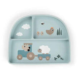 Done by Deer® Piatto divisorio per bambini Stick&Stay Tiny farm Blue