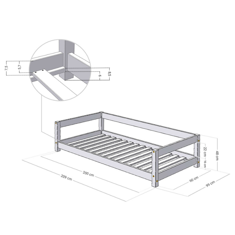 Benlemi® Otroška postelja STUDY 90x200 White Benlemi