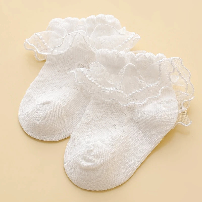 Otroške nogavice z volančki Lace Soft White 6-12m Evitas