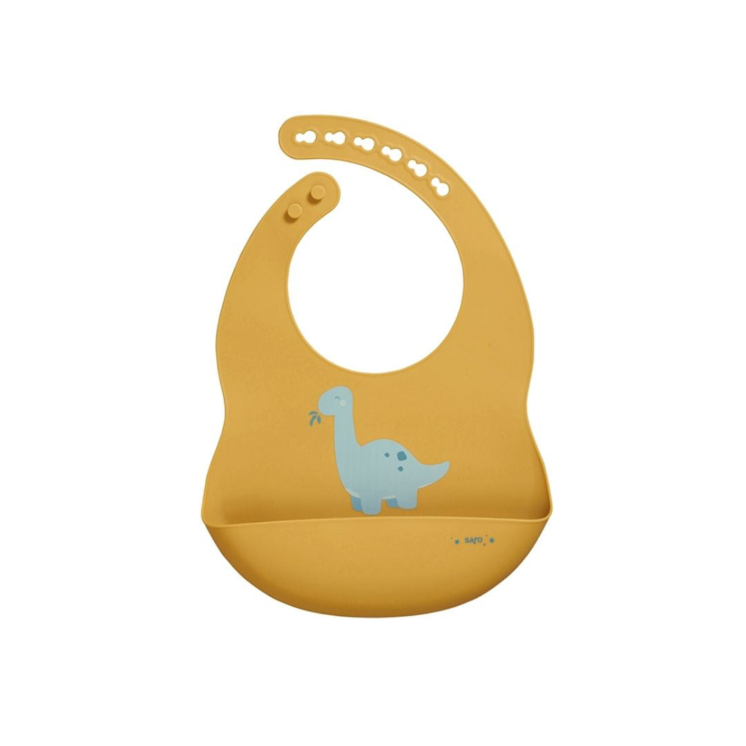 Saro Baby® Silikonski slinček Dinos Mustard Saro Baby