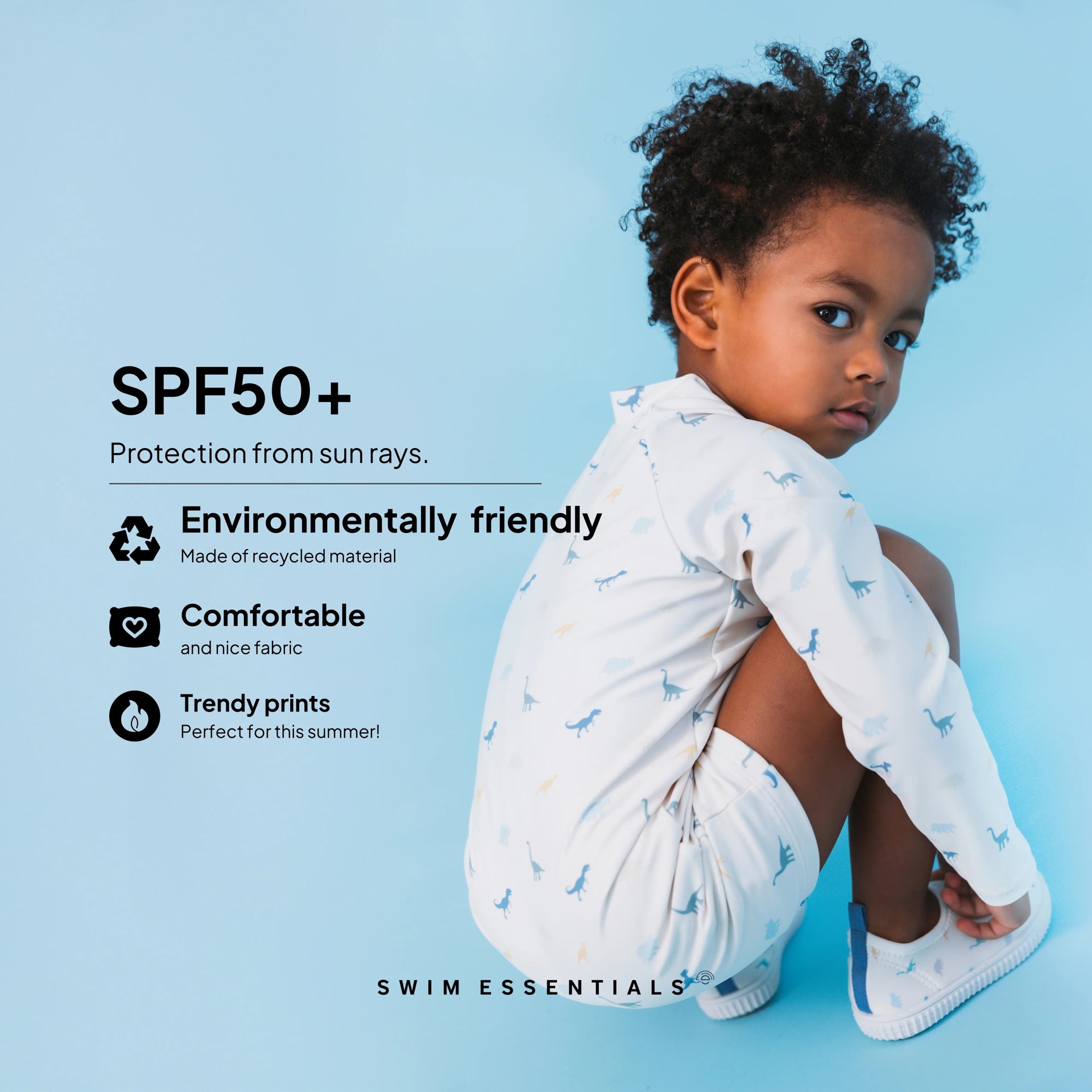 Swim Essentials® Otroške enodelne kopalke z rokavi Dino Swim Essentials