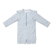 Little Dutch® Otroške enodelne kopalke z rokavi Sunny Flowers Blue Little Dutch