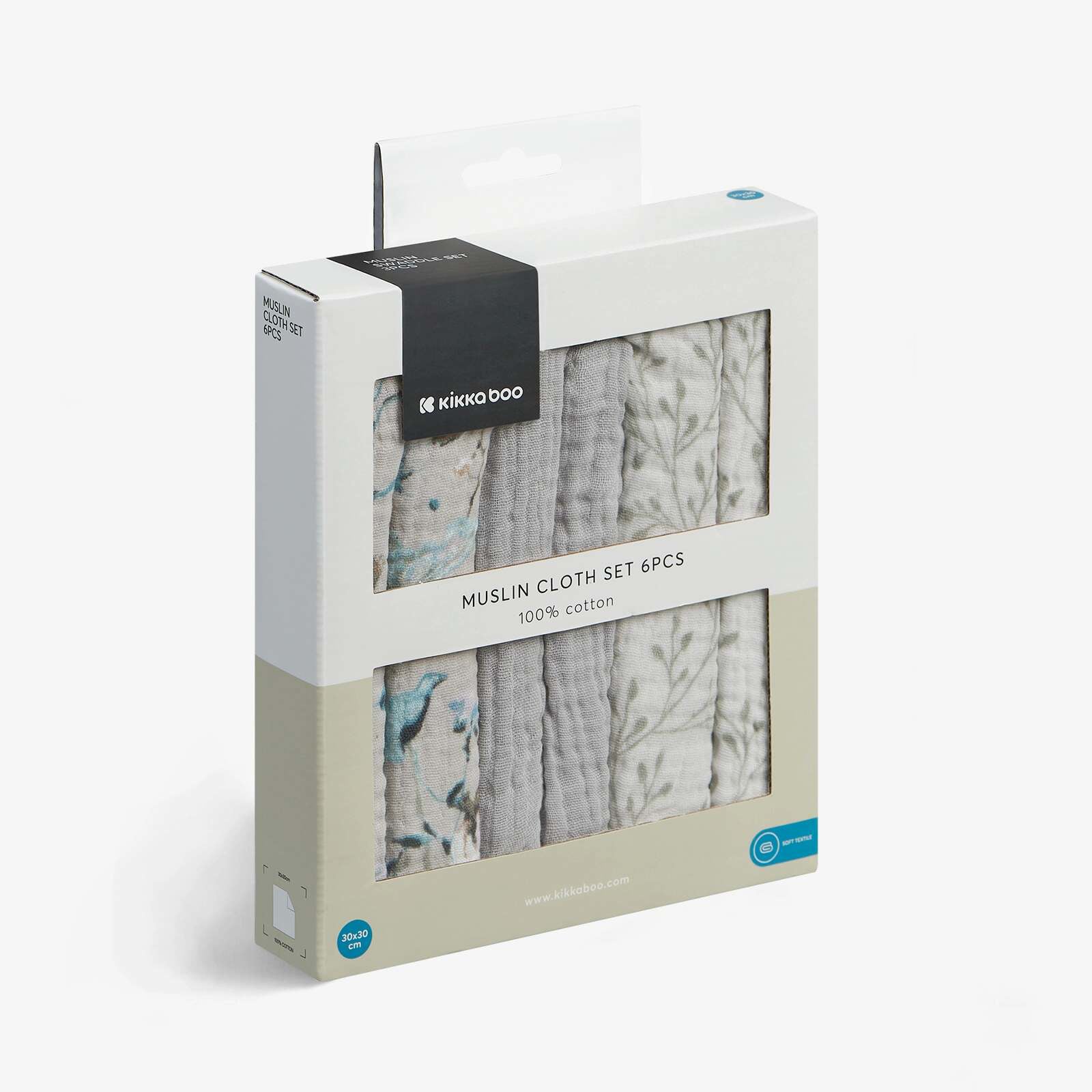 KikkaBoo® Krpice za umivanje iz muslina 6 kosov 30x30 cm Dreamy Fields Grey KikkaBoo