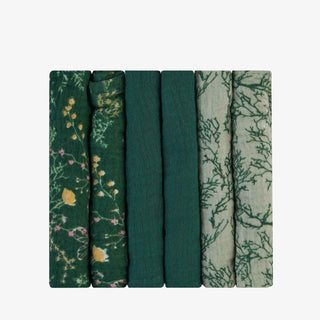 KikkaBoo® Set de lingettes en muslin 6 pièces 30x30 cm Secret Garden Green