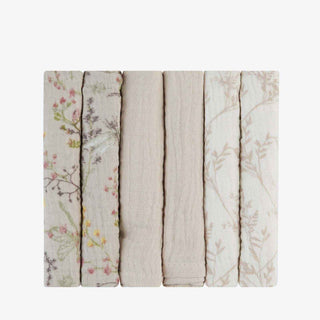 KikkaBoo® Set de lingettes en muslin 6 pièces 30x30 cm Secret Garden Beige