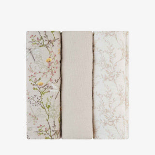 KikkaBoo® Ensemble de couvertures en muslin 3 pièces 100x100 cm Secret Garden Beige