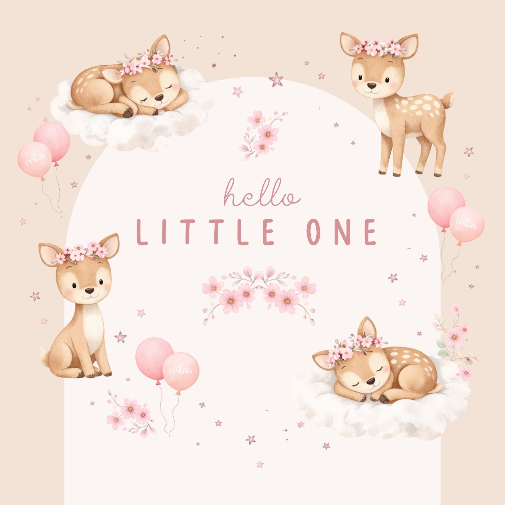 Voščilnica s kuverto Hello Little One Pink Evitas