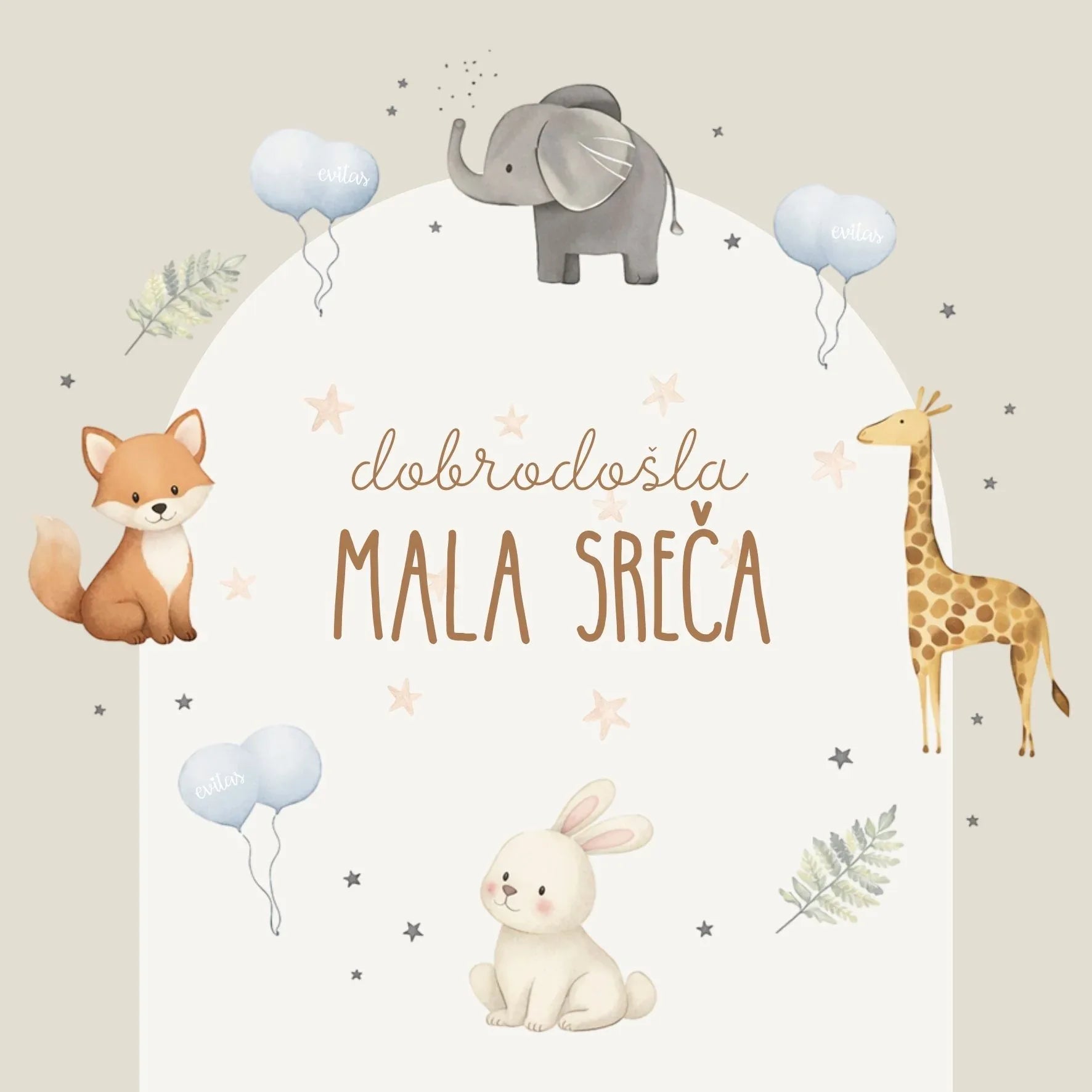 Evitas™ Voščilnica s kuverto ob rojstvu SLO Dobrodošla mala sreča Evitas