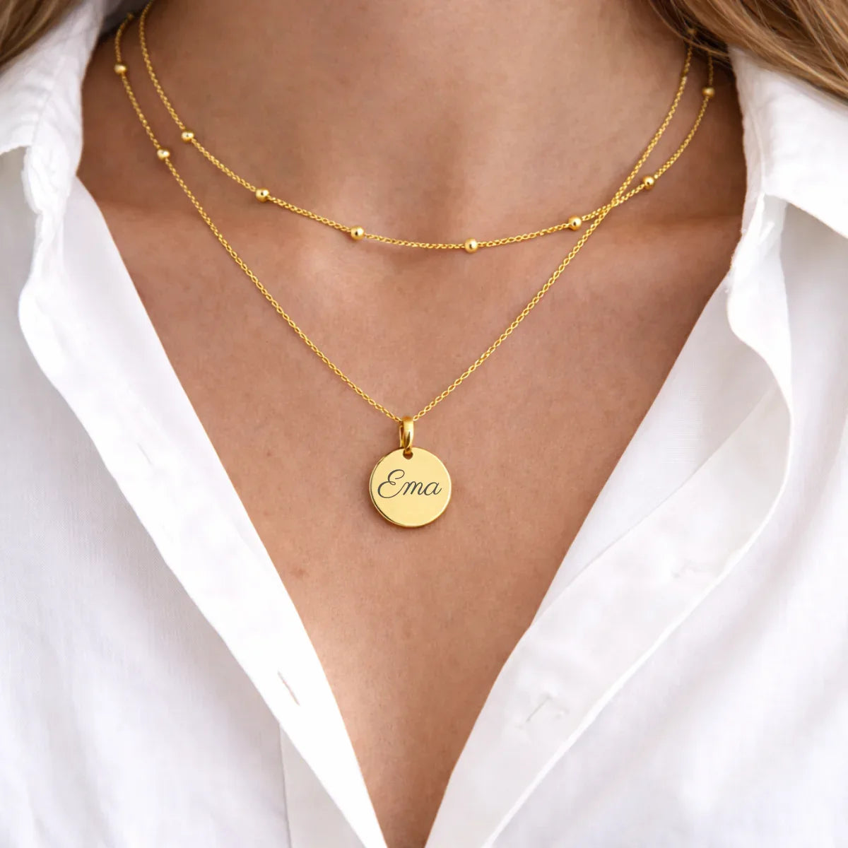 Atelya™ Personalizirana verižica z obeskom Circle Gold Atelya