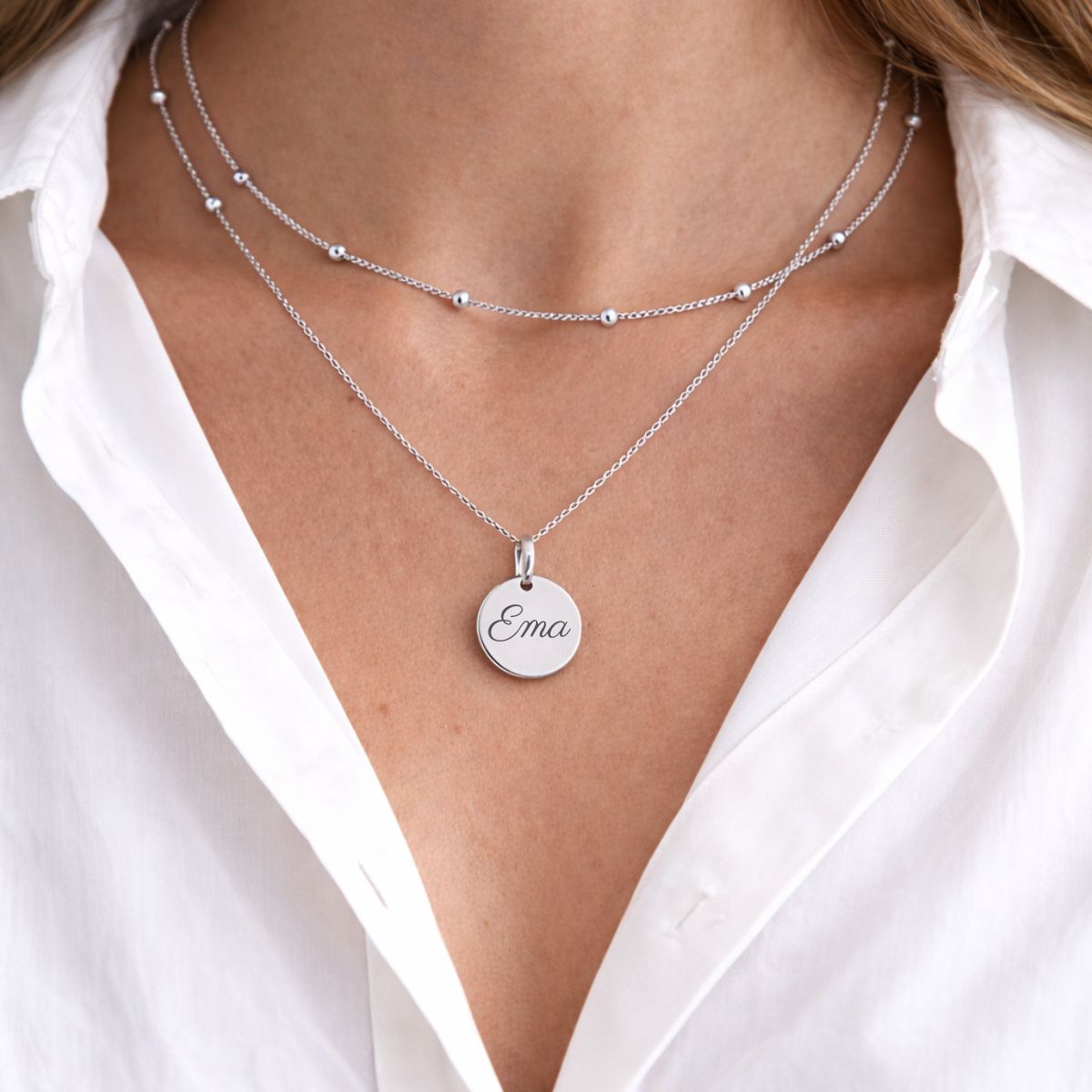 Atelya™ Personalizirana verižica z obeskom Circle Silver