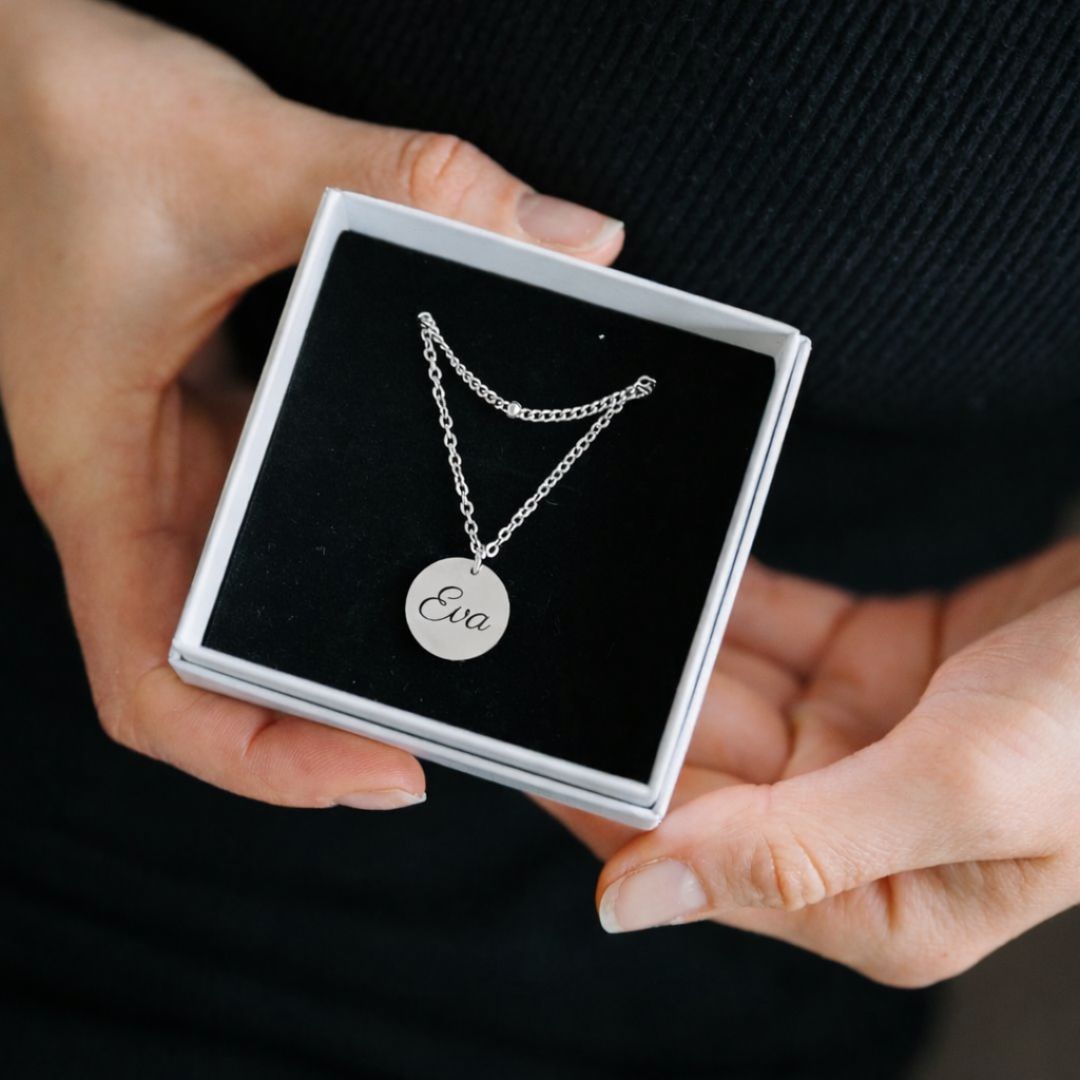 Atelya™ Personalizirana verižica z obeskom Circle Silver Atelya