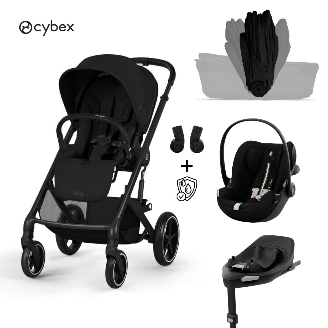 Cybex® Poussette avec nacelle pliable 4en1 Balios S Lux + Siège auto Cloud G3 + Base IsoFix G3 Moon Black (+ Housse de pluie)