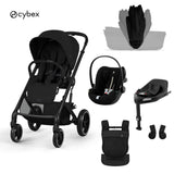 Cybex® Poussette d'enfant 4en1 avec nacelle pliable Balios S Lux + Nacelle Amya + Siège auto Cloud G3 + Base IsoFix G3 Moon Black
