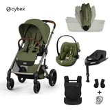 Cybex® Otroški voziček z zložljivo košaro 4v1 Balios S Lux + Nosilka Amya + Avtosedež Cloud G3 + IsoFix baza G3 Moss Green (+ Rain cover)