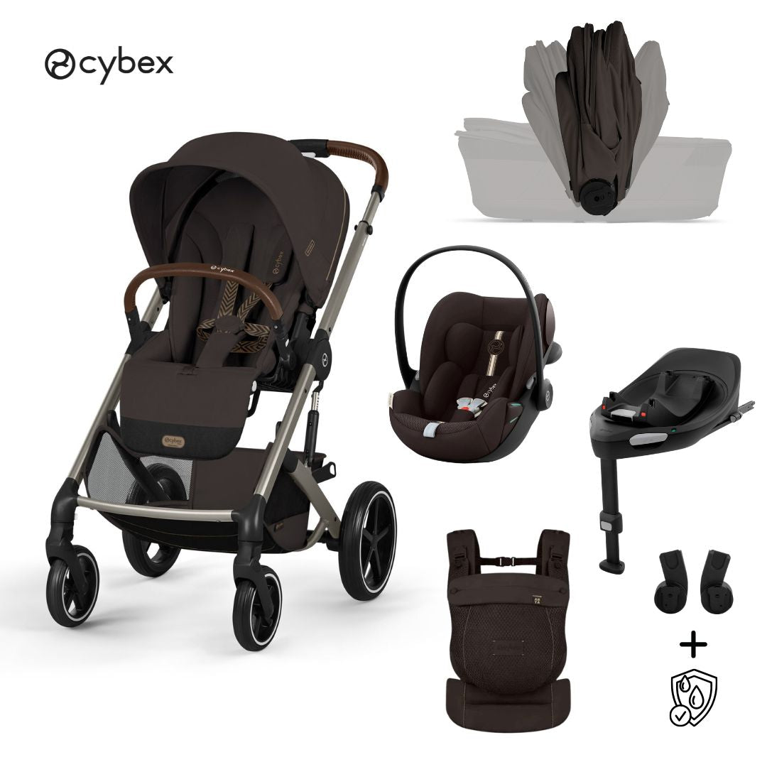 Cybex® Poussette 4en1 avec nacelle pliable Balios S Lux + Porte-bébé Amya + Siège auto Cloud G3 + Base IsoFix G3 Chocolate Brown (+ Habillage pluie)