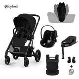 Cybex® Otroški voziček z zložljivo košaro 4v1 Balios S Lux + Nosilka Amya + Avtosedež Cloud G3 + IsoFix baza G3 Moon Black (+ Rain cover)