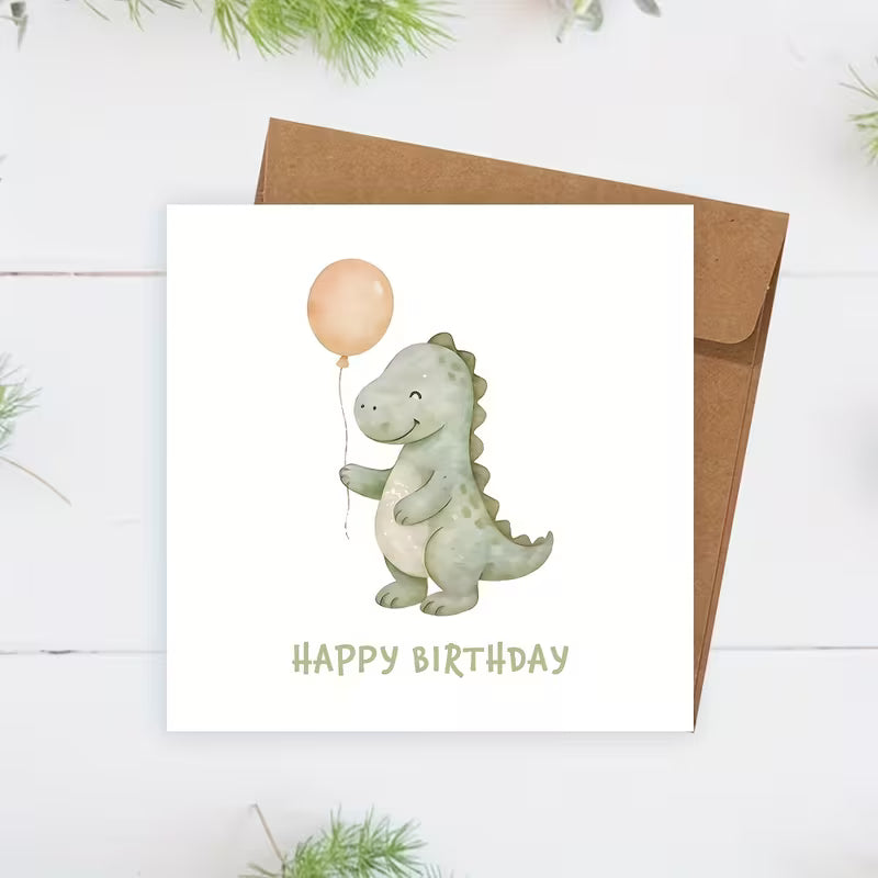 Voščilnica s kuverto 10,5x10,5cm Happy Birthday Green Dino OTHR