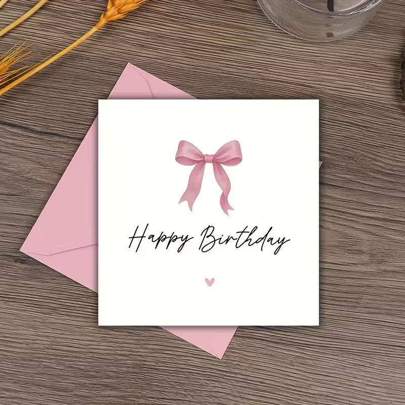 Voščilnica s kuverto 10,5x10,5cm Happy Birthday Pink Bow OTHR