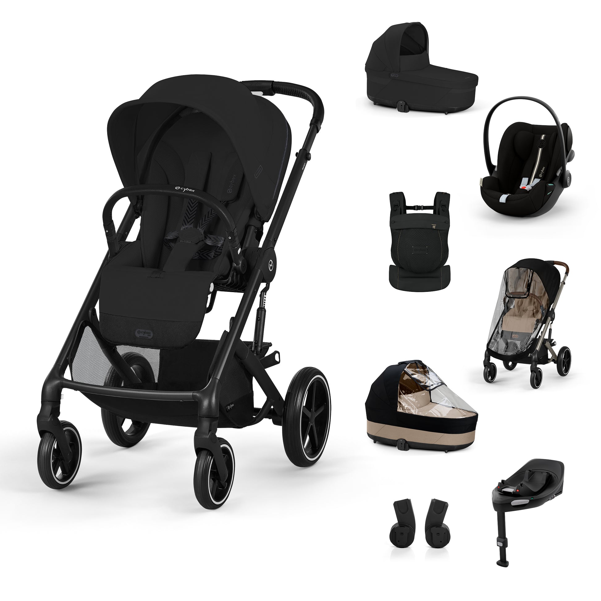Cybex® Otroški voziček 5v1 Balios S Lux + Nosilka Amya + Avtosedež Cloud G + IsoFix baza G Moon Black (+ Rain cover) Cybex