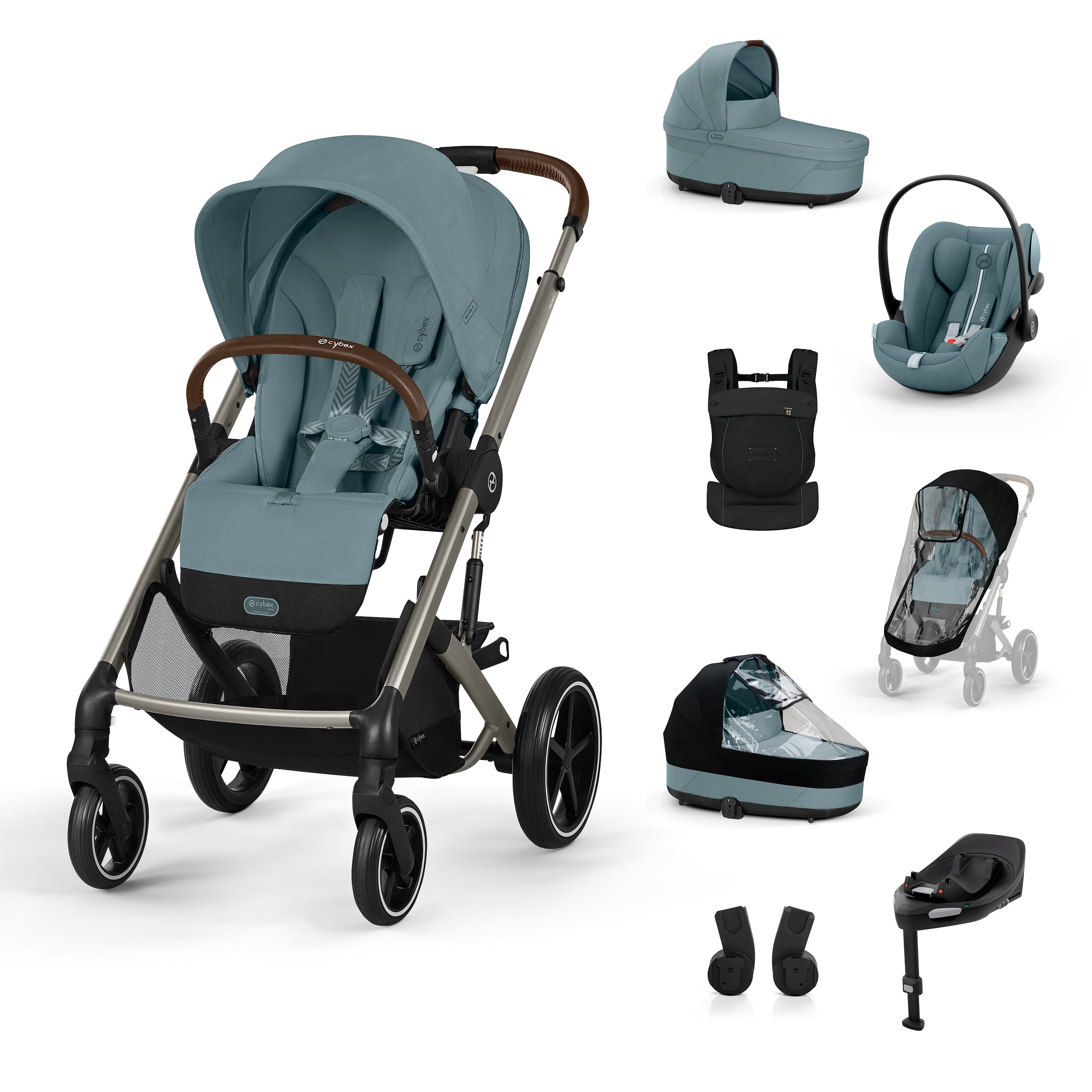 Cybex® Otroški voziček 4v1 Balios S Lux + Nosilka Amya + Avtosedež Cloud G + IsoFix baza G Stormy Blue (+ Rain cover) Cybex
