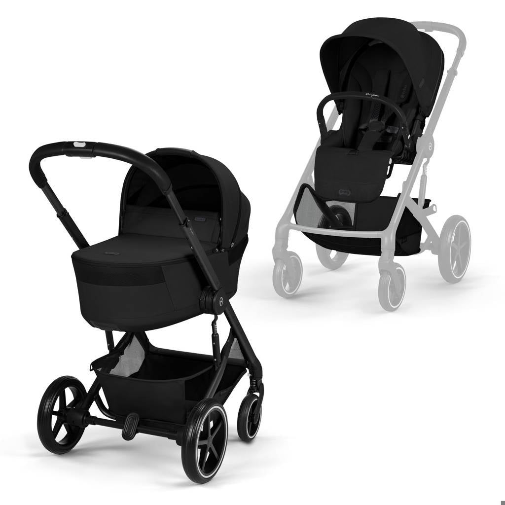 Cybex® Otroški voziček z zložljivo košaro 2v1 Balios S Lux Moon Black (Black Frame)