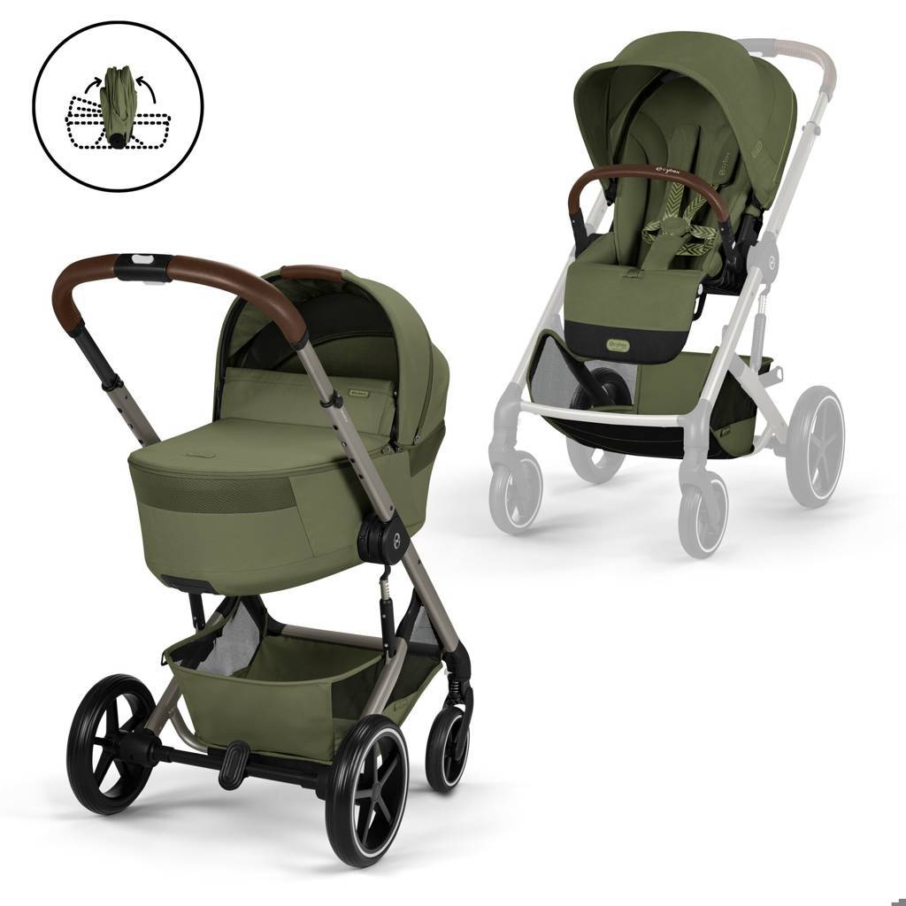 Cybex® Otroški voziček z zložljivo košaro 2v1 Balios S Lux Moss Green (Taupe Frame)