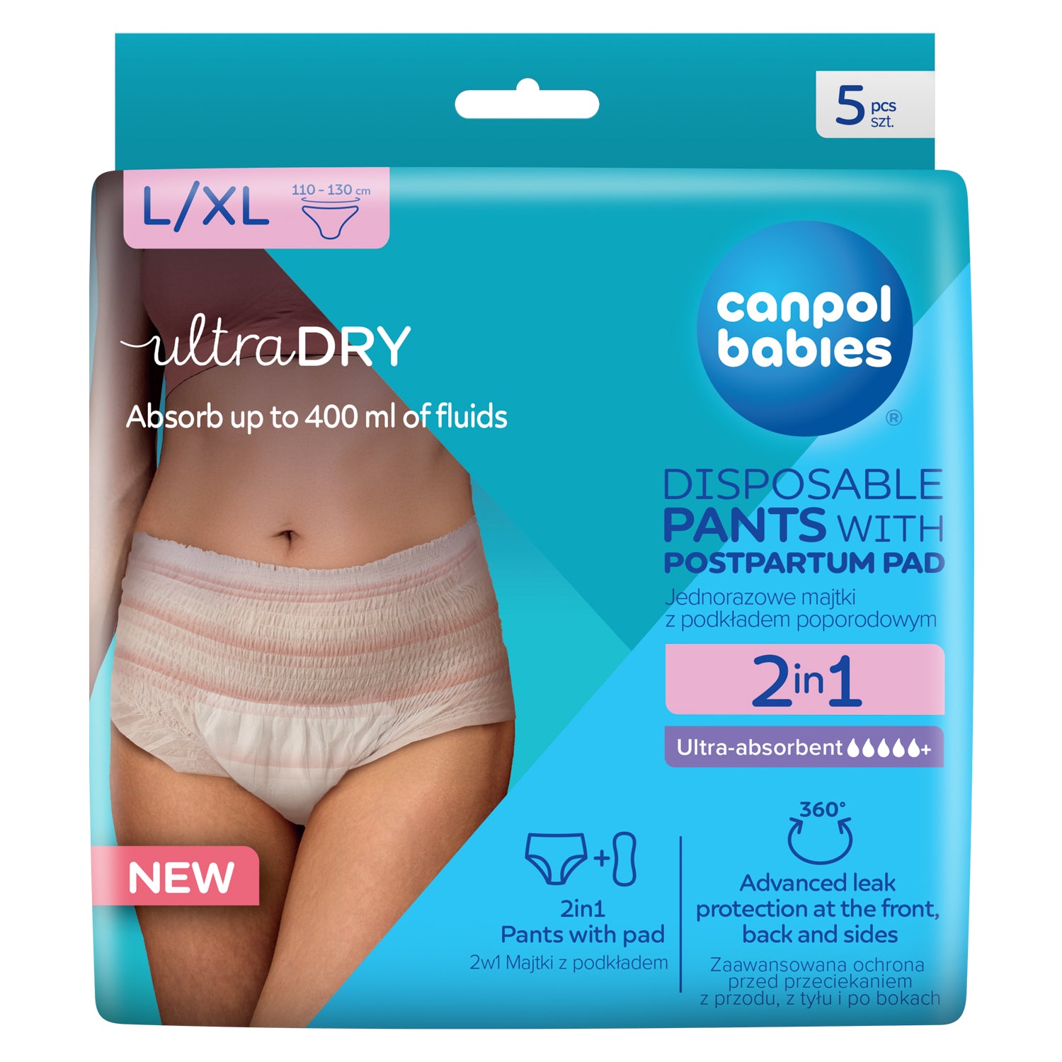 Canpol babies® 2v1 ultra vpojne poporodne hlačke z vložkom L/XL 5 kos