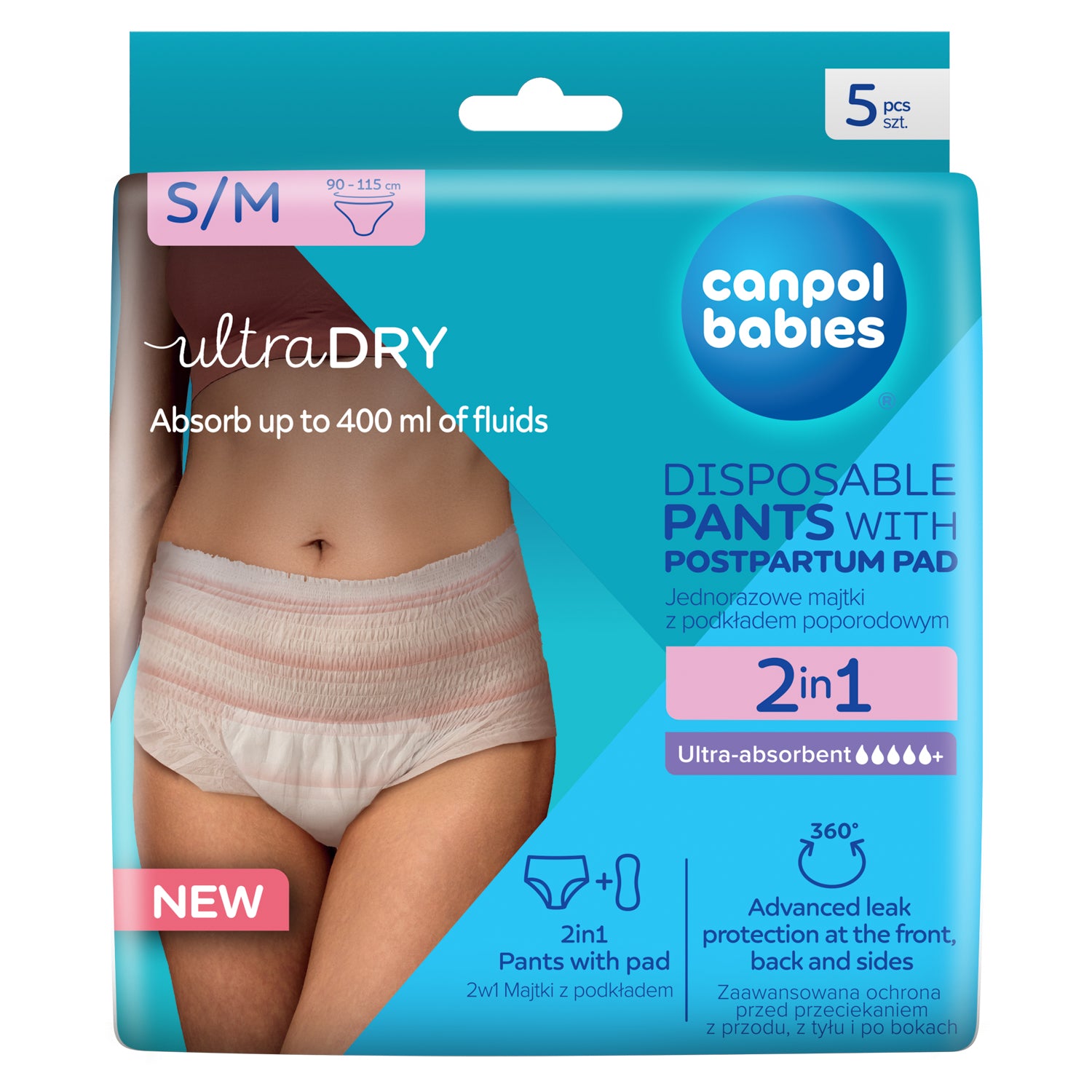 Canpol babies® 2v1 ultra vpojne poporodne hlačke z vložkom S/M 5 kos