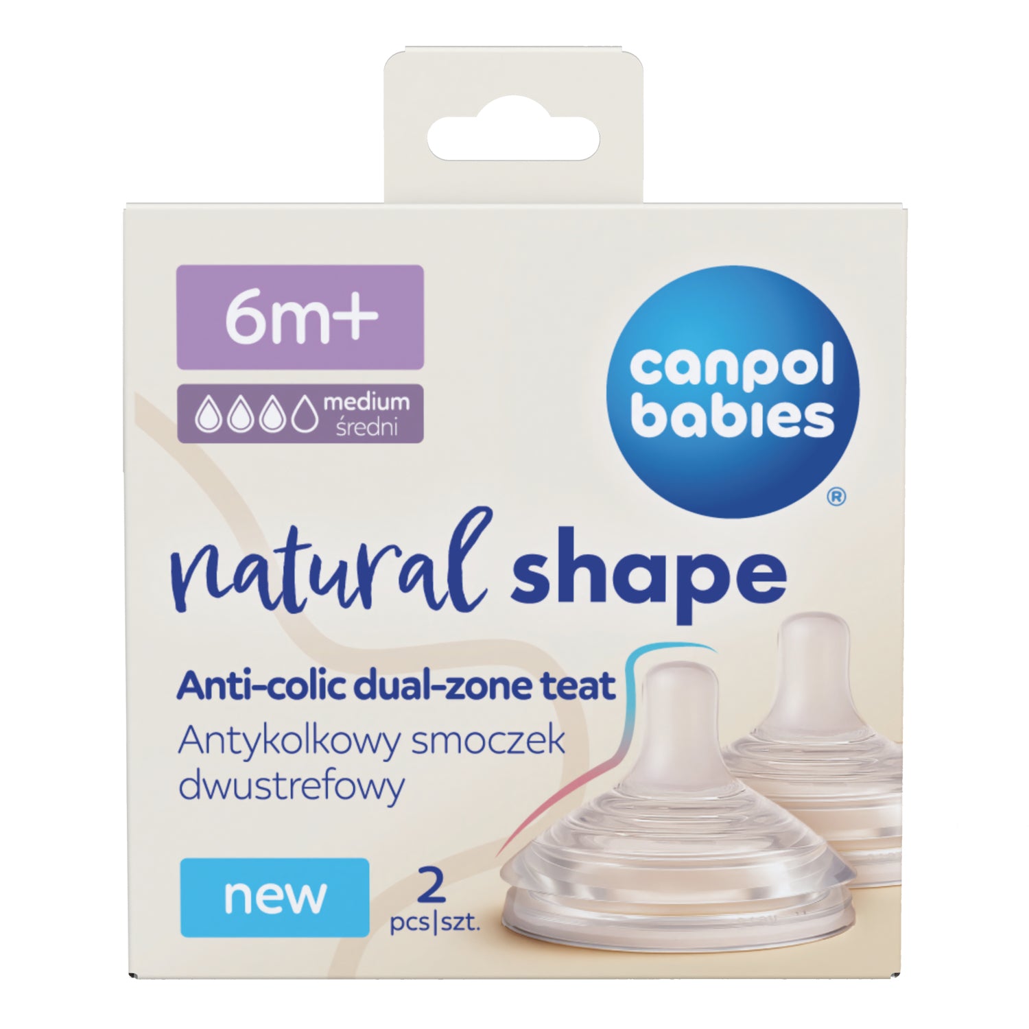 Canpol babies® Anti-colic dvopodročni silikonski cucelj Natural Shape 6m+ 2 kos