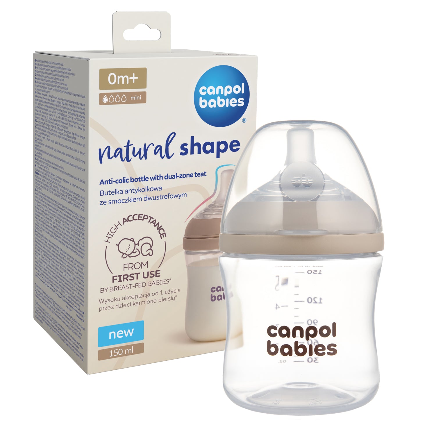 Canpol babies® Anti-colic steklenička z dvopodročnim cucljem Natural Shape 150ml