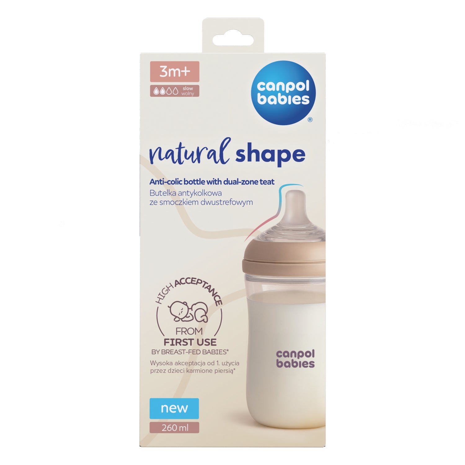 Canpol babies® Anti-colic steklenička z dvopodročnim cucljem Natural Shape 260ml
